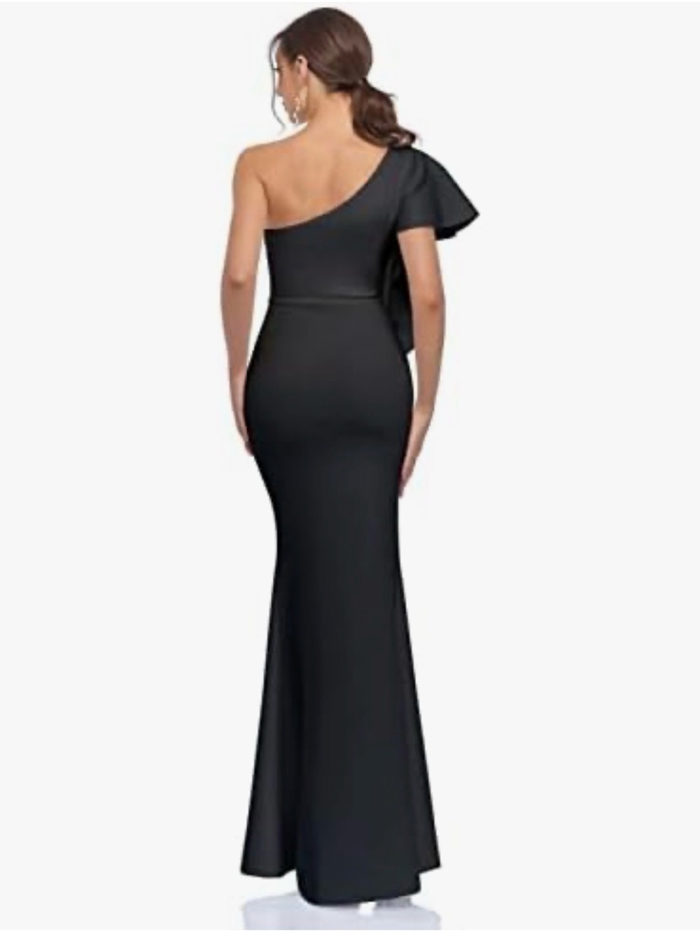 One-Shoulder Black Evening Gown with Draped Sleeve